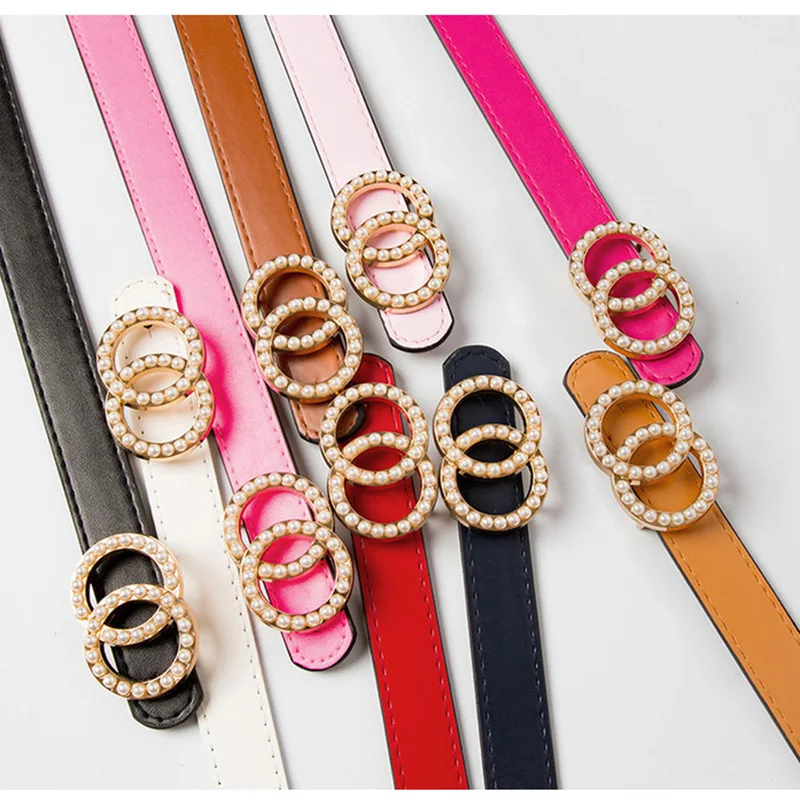 Двойное кольцо Круглый пояс с жемчугом роскошный брендовый женский кожаный