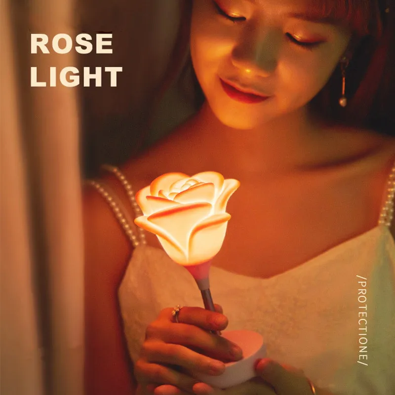 USB Rose Flower LED Night Light Touch Dimmable Table Lamp 3 Brightness Romantic Silicone Bedroom Bedside Atmosphere Table Lamp