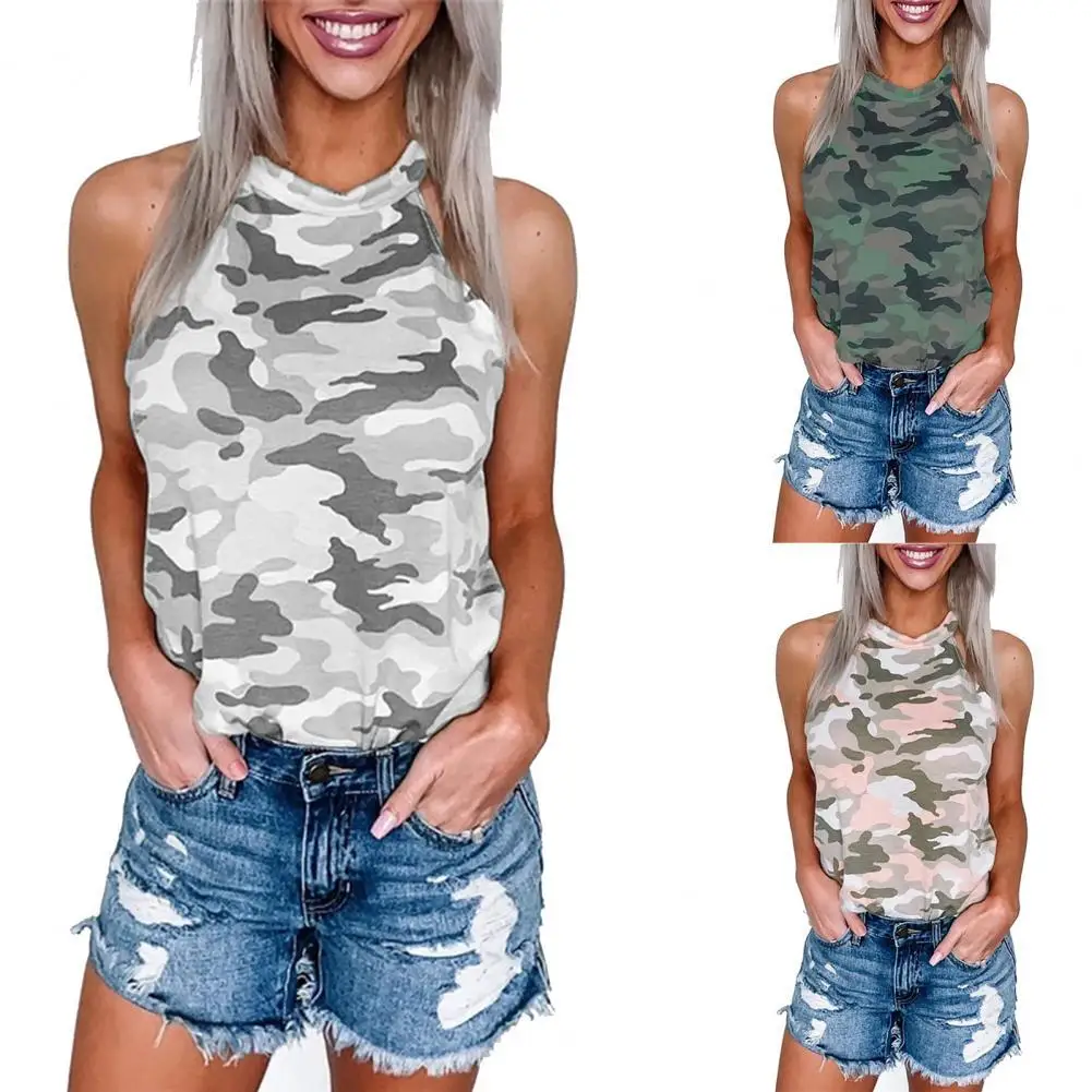 

Halter Vest Camouflage Slim Women Sleeveless O Neck T-shirt for Club