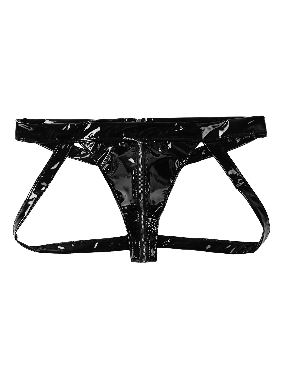 

Sexy Men Underwear WetLook Patent Leather Briefs Open Butt Hollow Out Gay Fetish Jockstrap Zipper Open Crotch Bondage Lingerie