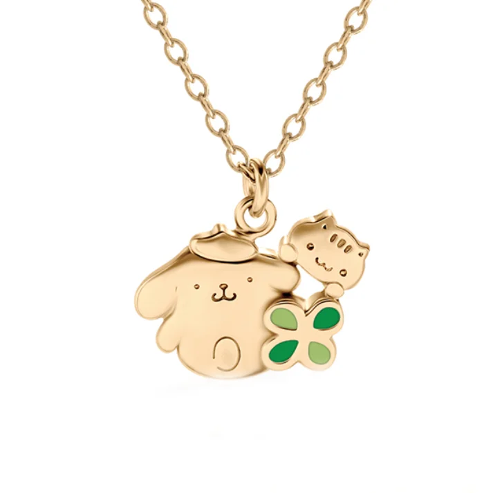

anime Golden Pudding Dog and Kitten Lucky Clover Anime Pendant Cute Cat and Dog Combination gold necklace clover necklace