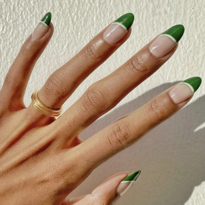 

24pcs Green Nail Patch Glue Type Removable Long Paragraph Fashion Manicure Save Time False Nail Patch DL