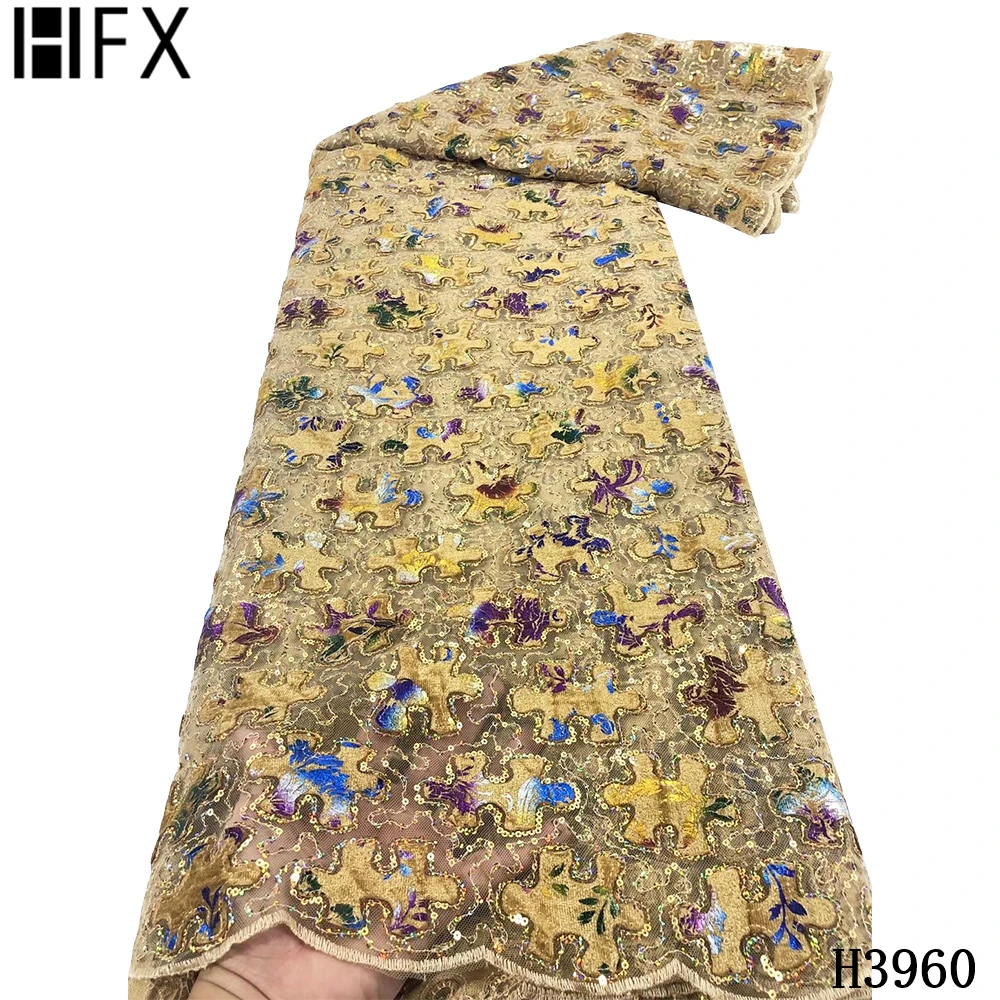 HFX кружевная ткань с блестками вышитая африканская 2020 Высококачественная