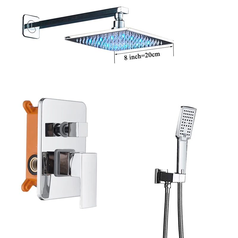 8 inch Shower Set A Смеситель для ванной комнаты, хромированный светодиодный смеситель для душа, настенный смеситель для ванной, смеситель для ванной, душевой кран, душевой набор - Цвет: 8 inch Shower Set A