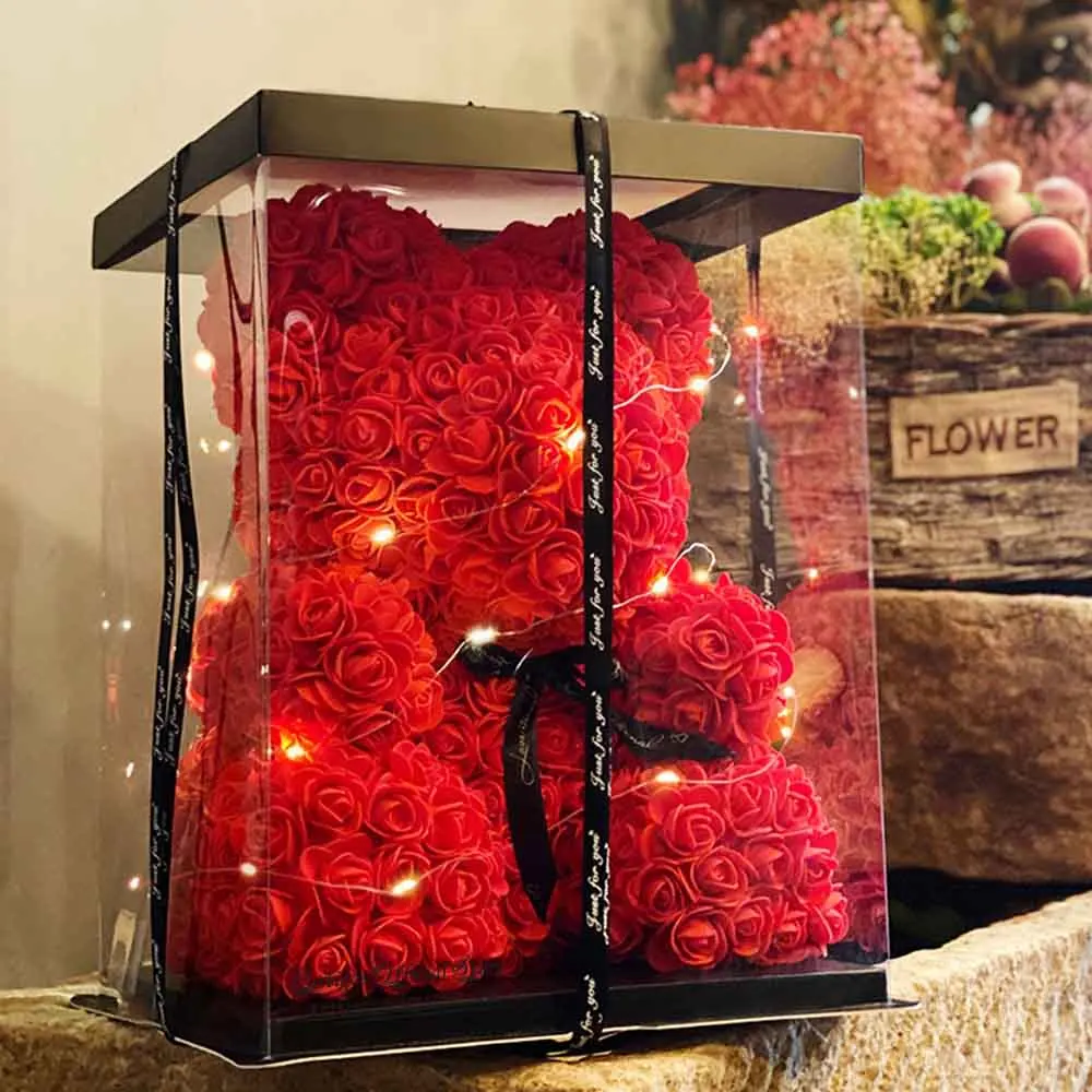 

25CM Burgundy Red Rose Bear Valentines Day Gifts Wedding Decorations Foam Flowers Engagement Gifts Engage Decors Christmas decor