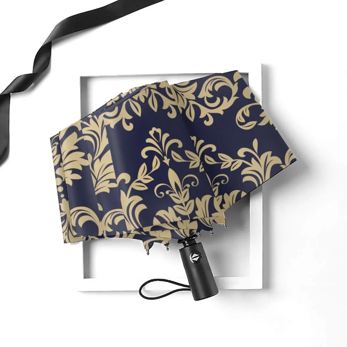 Online Ombrello Automatico Pioggia Donna Ombrello A Tre Pieghe Barocco Damasco Ombrello Antivento Ombrello Impermeabile Femminile