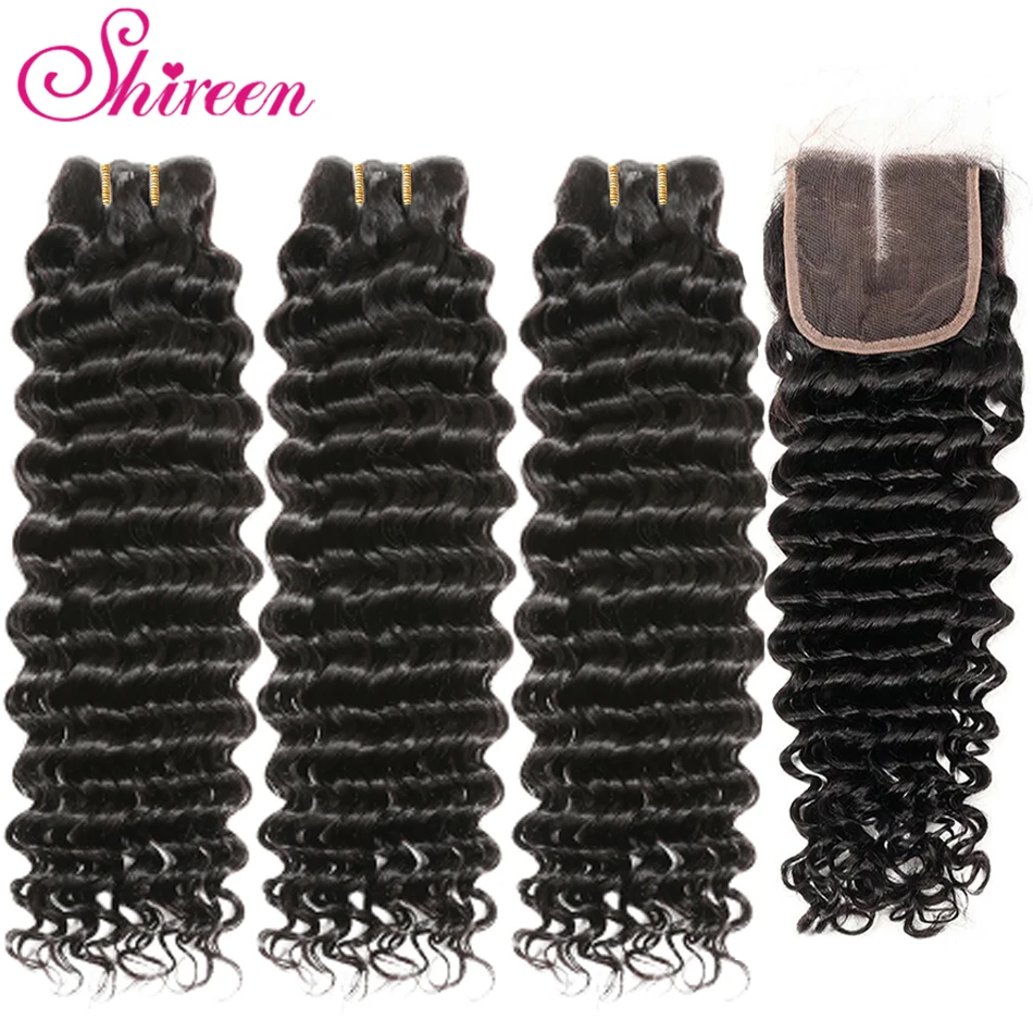 Бразильские волнистые человеческие пряди с закрытием 4 шт./партия шиньоны