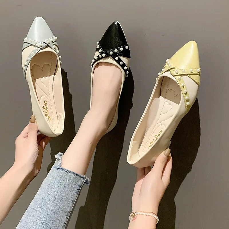 

Pointed Toe Casual Woman Shoe Shallow Mouth Autumn Mixed Colors Female Footwear Modis New Fall Dress 2022 Summer Basic Solid PU