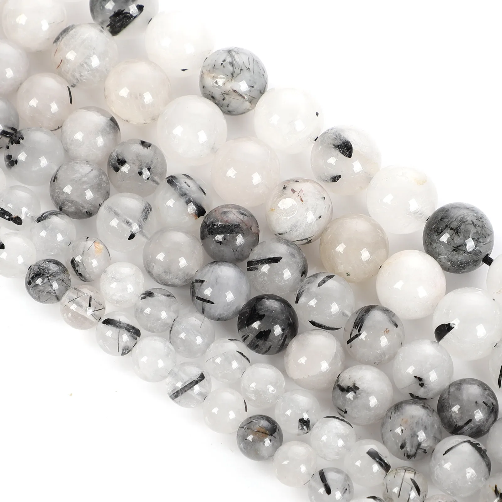 Natural Stone Beads Black Rutilated Hair Quartz Loose For Jewelry Making Beaded Bracelet Material 6-10mm | Украшения и аксессуары