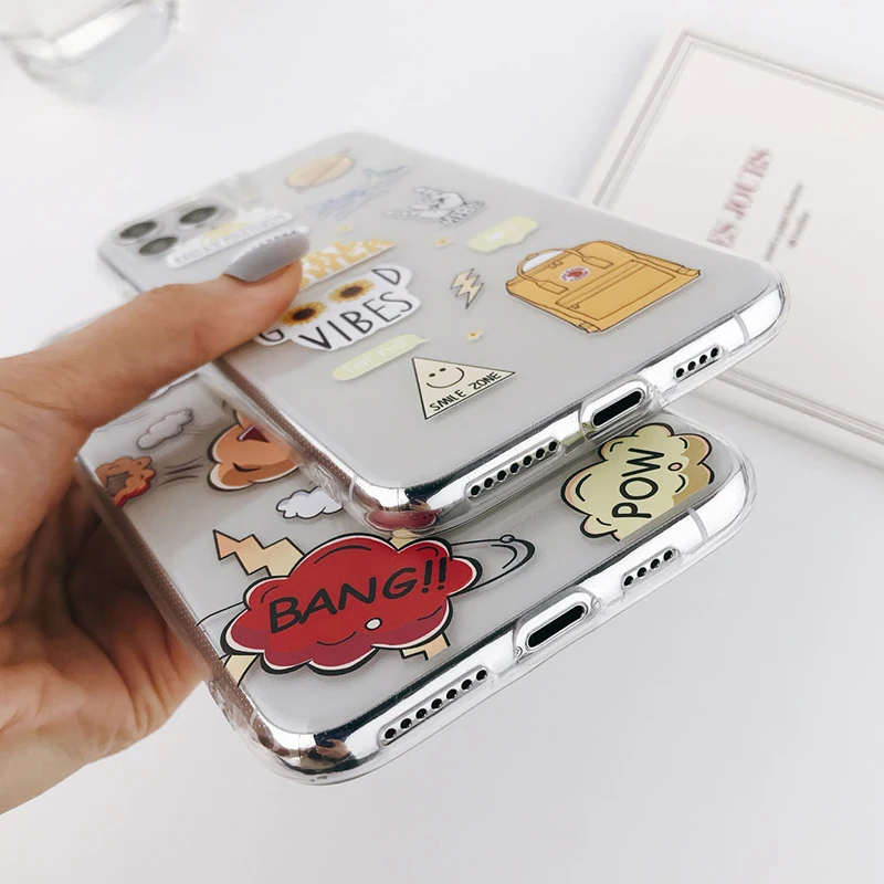 Abstract Clear Cartoon Phone Case For iPhone 13 12 Pro Max 11 Pro Max X XR Xs Max 7 8 Plus Soft TPU Cover For iPhone 12 Mini