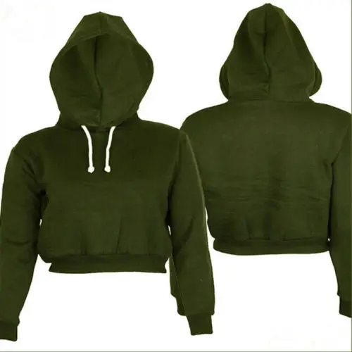 New Fashion 5 Colors Long Sleeve Jumper Pullover Coat Casual Sweatshirt Top Solid Hoodies Women Sexy High Waist Short Hoodie