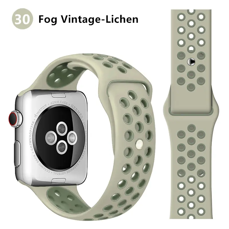 Fog Vintage Lichen Ремешок для apple watch band 44 мм 40 мм apple watch 5 4 3 2 iwatch band 42 мм 38 мм спортивный силиконовый браслет correa аксессуары для часов - Цвет ремешка: Fog Vintage Lichen