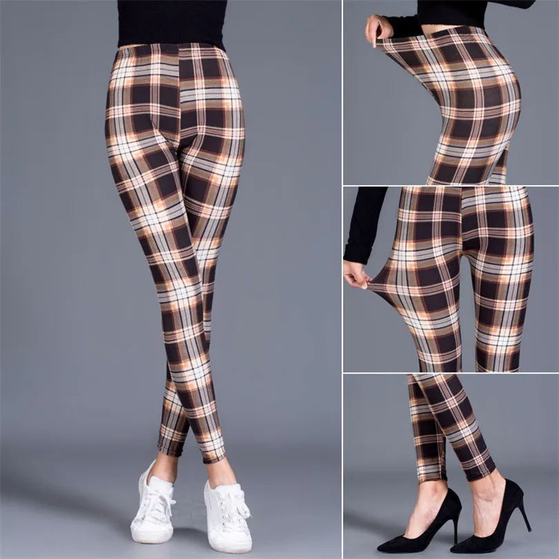 

Women Plaid Leggings Sexy Push Up Pants Fashion Fitness Gym Sporting High Waist Trousers