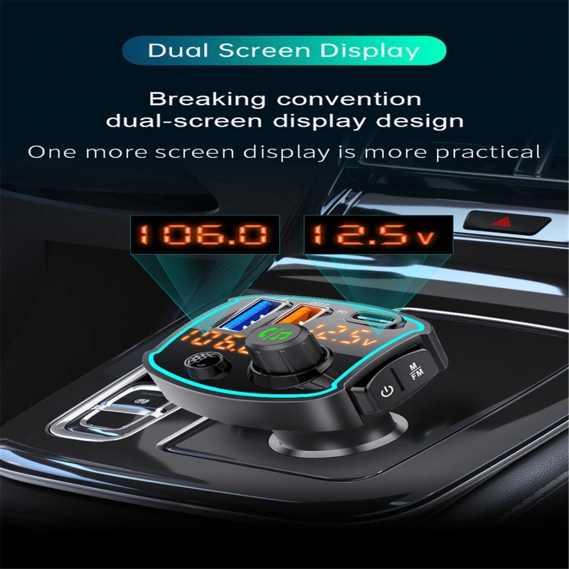 Автомобильный Bluetooth 5 0 FM-передатчик с двойным жк-дисплеем mp3-плеером