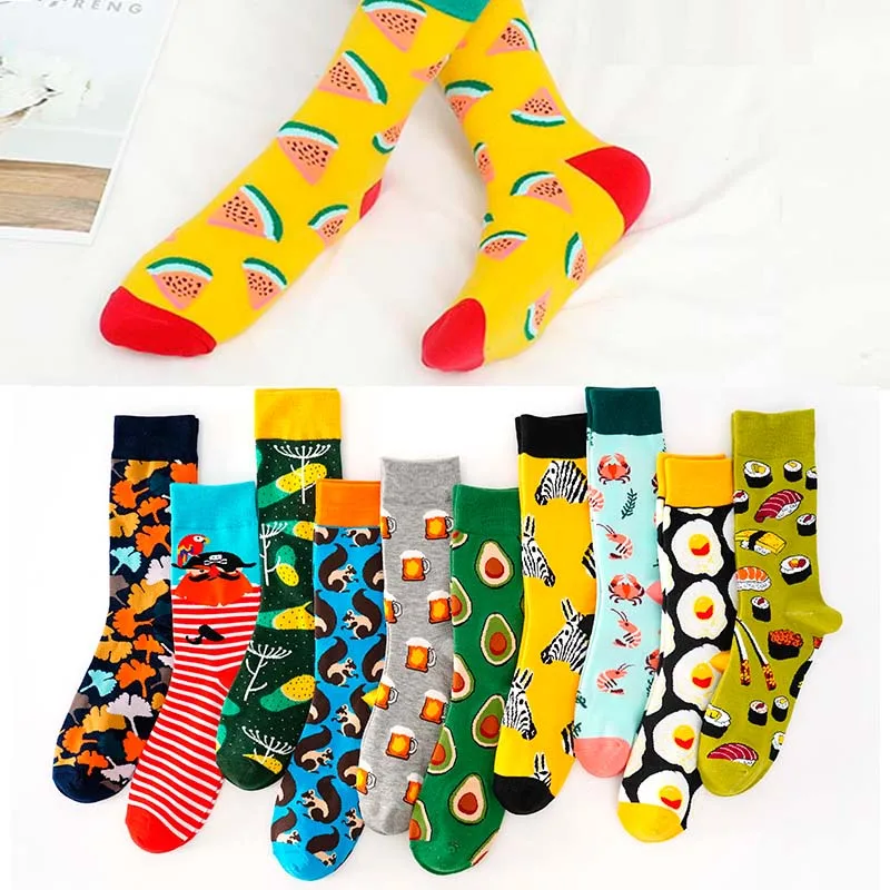 Счастливые носки в стиле хип хоп для мужчин и женщин Мультяшные из хлопка с