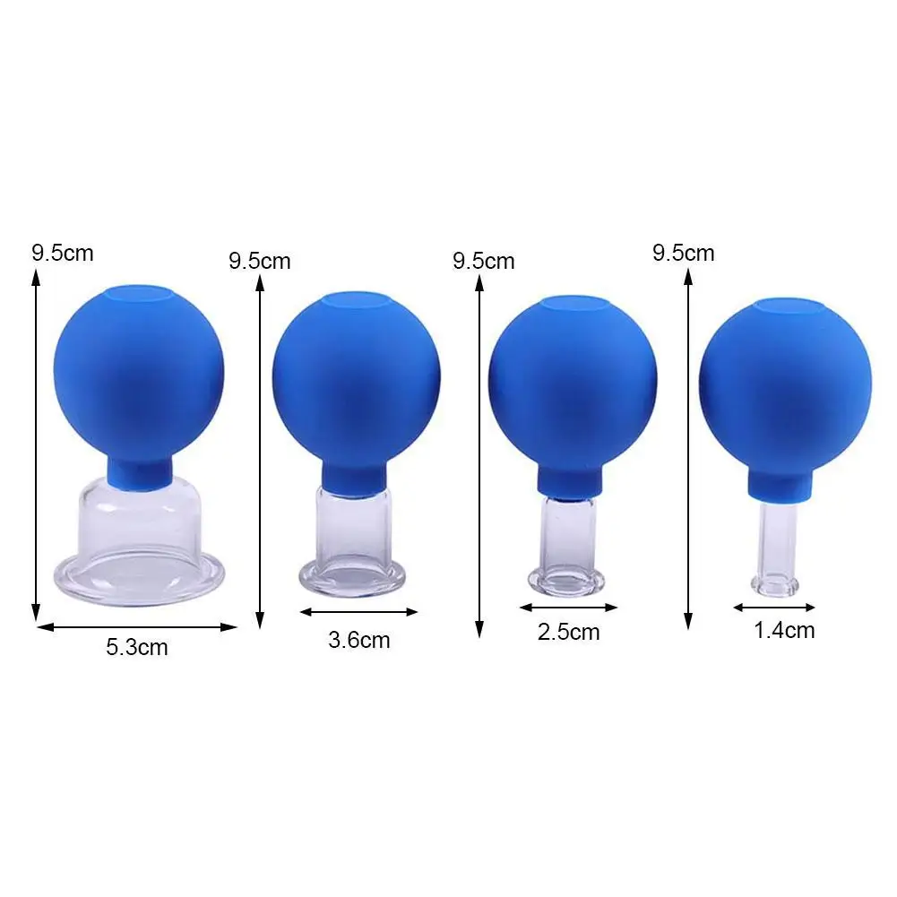 4Pcs Jars Rubber Vacuum Cupping Glasses Massage Body Cups Glass Anti Cellulite Cans Face Sucker Suction Cup Therapy Set Massager |