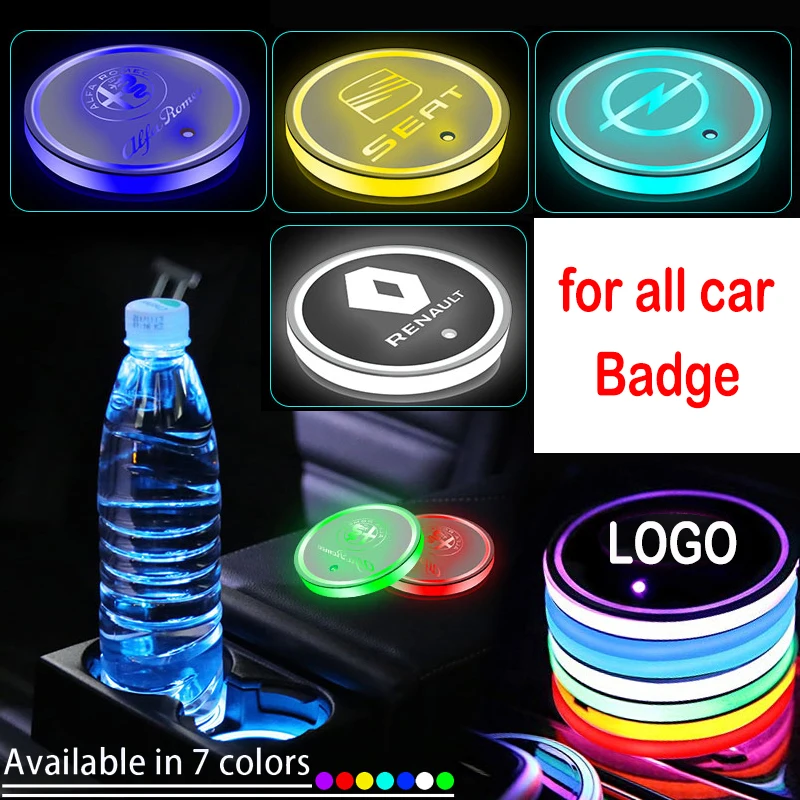 

1pcs Led Lights Car Badge Cup Coaster For Chevrolet Cruze Aveo Lacetti Captiva Beat Cavalier Traverse Bolt Camaro Spark Malibu