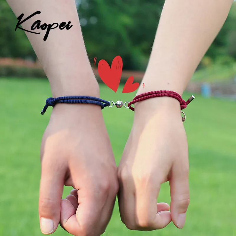 

2pcs\Set New Stainless Steel Couple Bracelet A Pair of Magnet Ball Hand Men and Women Gift Friendship Charms Rope Jewelry