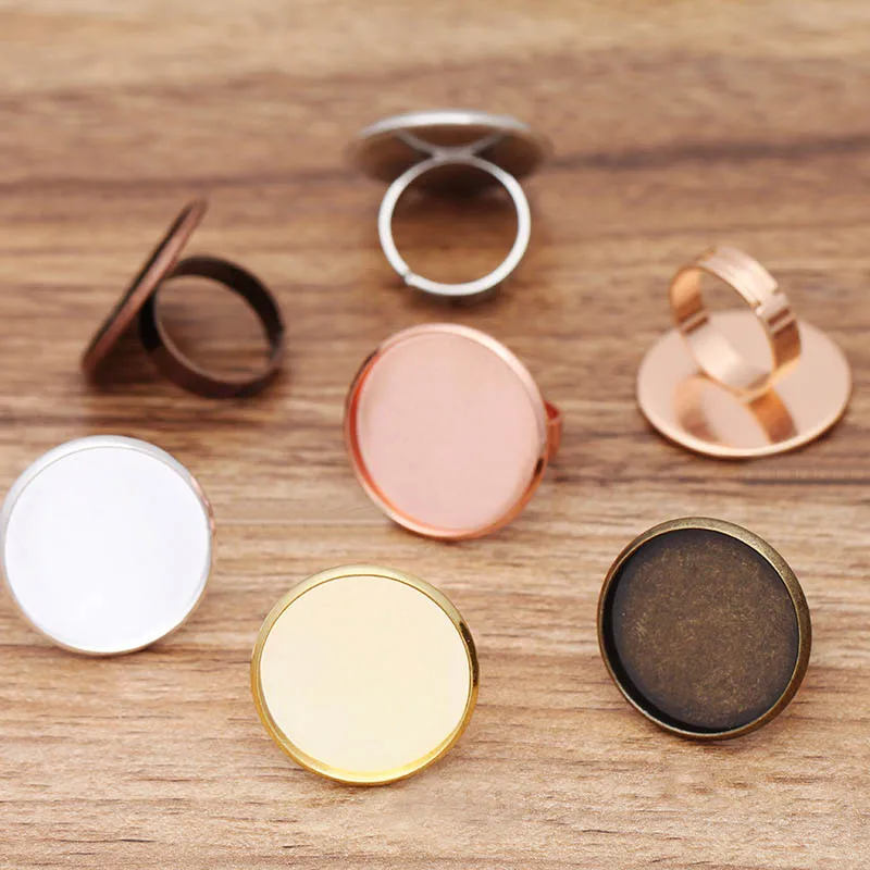 

200pcs Adjustable Ring Settings Bases with 25mm Round Smooth Bezel Resin Cabochons Men's Rings Findings DIY Making Multi-color