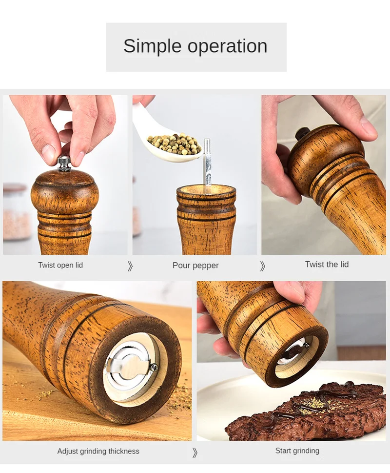 Classical Oak Wood Pepper Spice Mill Grinder Set Handheld Seasoning Mills Ceramic Grinding Core BBQ Tools | Дом и сад
