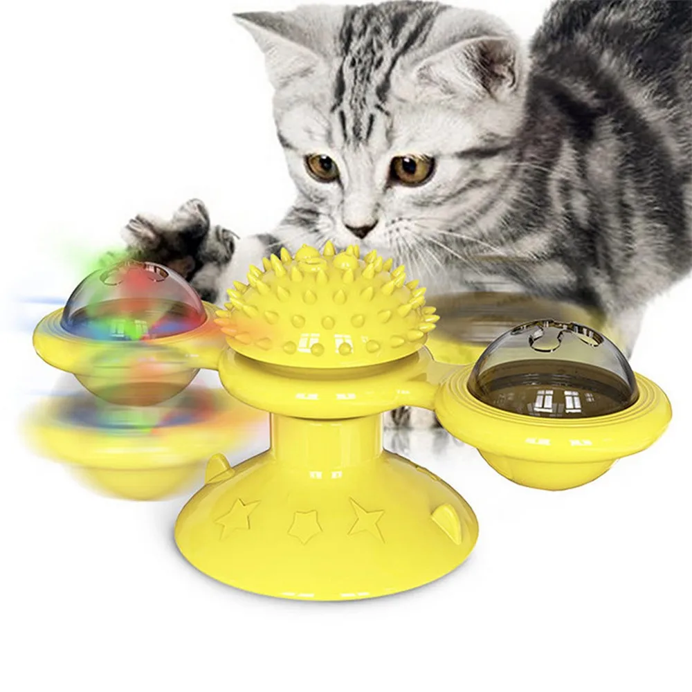 

Rotate Windmill Cat Toys Puzzle Whirling Turntable With Brush Cat Play Game Toys Windmill Kitten Interactive Toys Pet Supplies