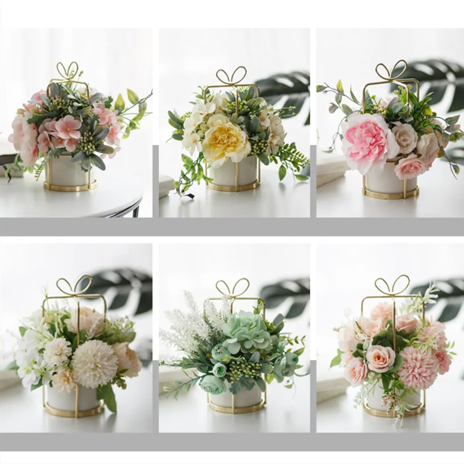 

2020 New Hanging flower Style artificial flower Pot set vase decoration indoor artificial potted home decoration fake flower