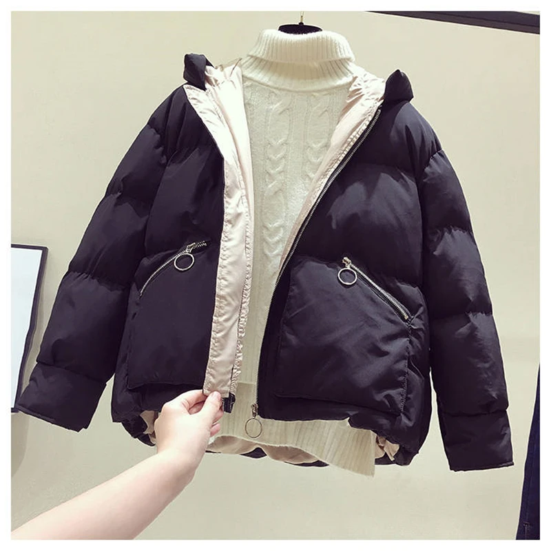 Зимняя утепленная женская парка куртка в Корейском стиле с воротником-стойкой и