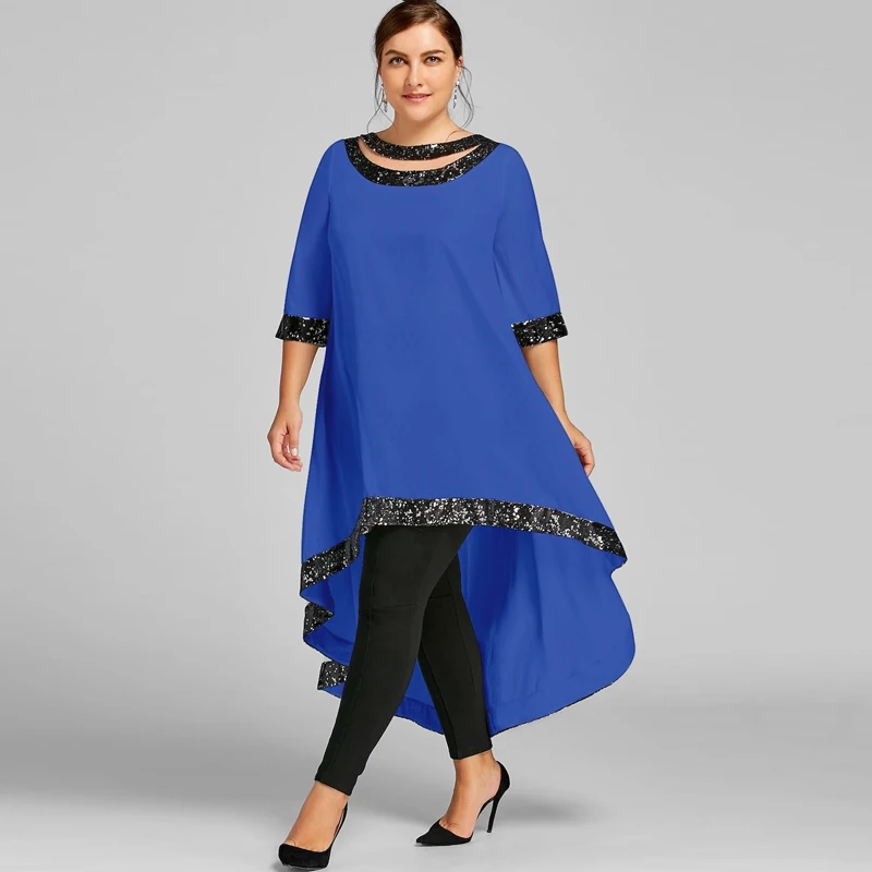 

Fall Plus Size Sequin Loose White Maxi O Neck Asymmetry Half Sleeves Summer Casual Large Long Solid Dress