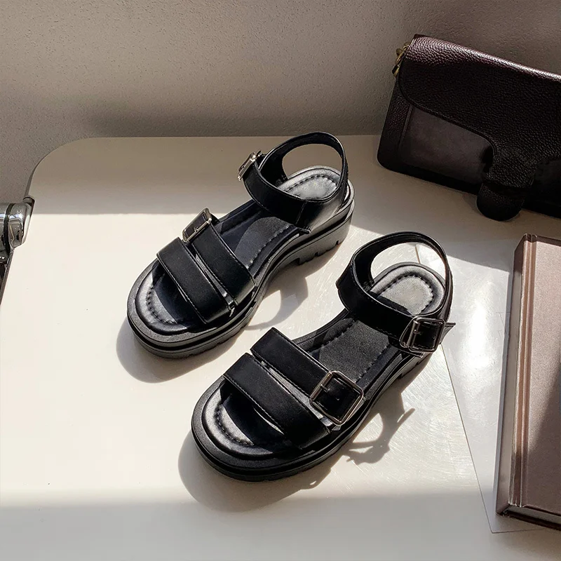

2021 Ankle Strap Buckle Platform Open Toe Block Heel Ladies Shoes Fashion Summer High Heels Thick Bottom Hollow Women Sandals