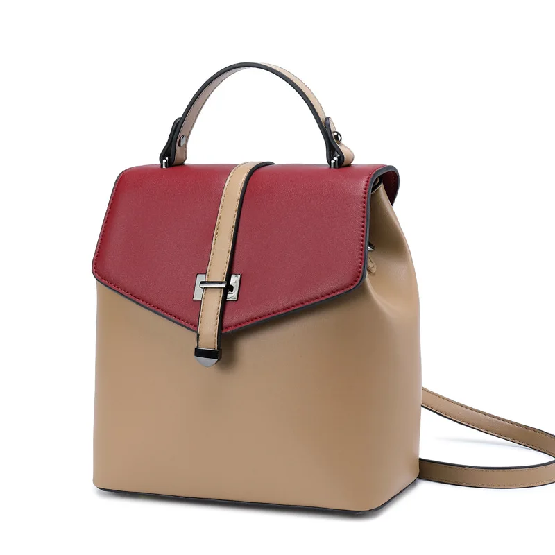 

Johnature Fashion New Mini Backpack Genuine Leather Leisure Solid Color Shoulder Bag Women Backpack Simple Travel Small Backpack