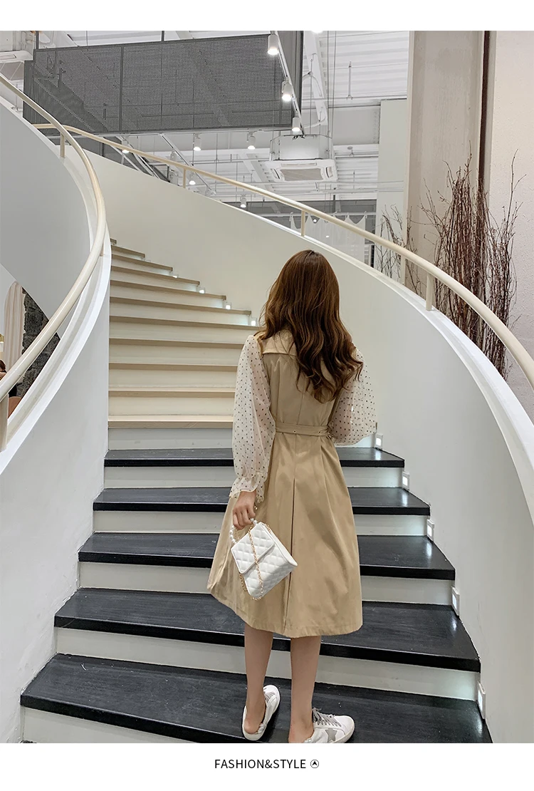 Костюм платье 2021 весна осень Марлевое соединение элегантный Пышный рукав