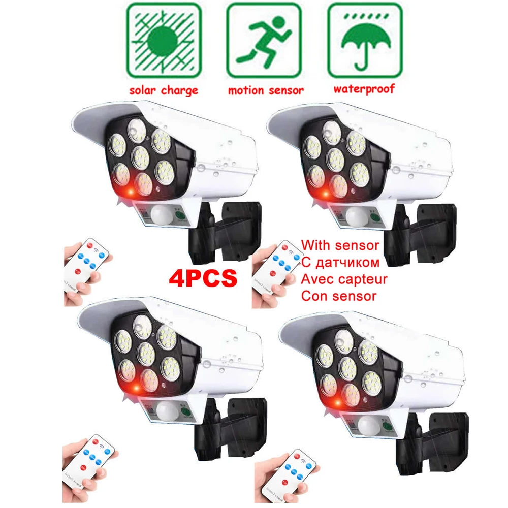 

4pcs remote solar fake monitor dummy camera Night Light soalr Lamp Garden Lantern Body Induction PIR Motion Sensor Separated Hom
