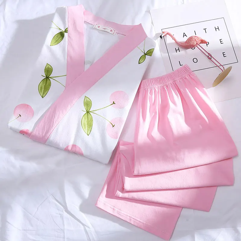 2019 осень 100% хлопок японское кимоно пижамы наборы для женщин длинный рукав с