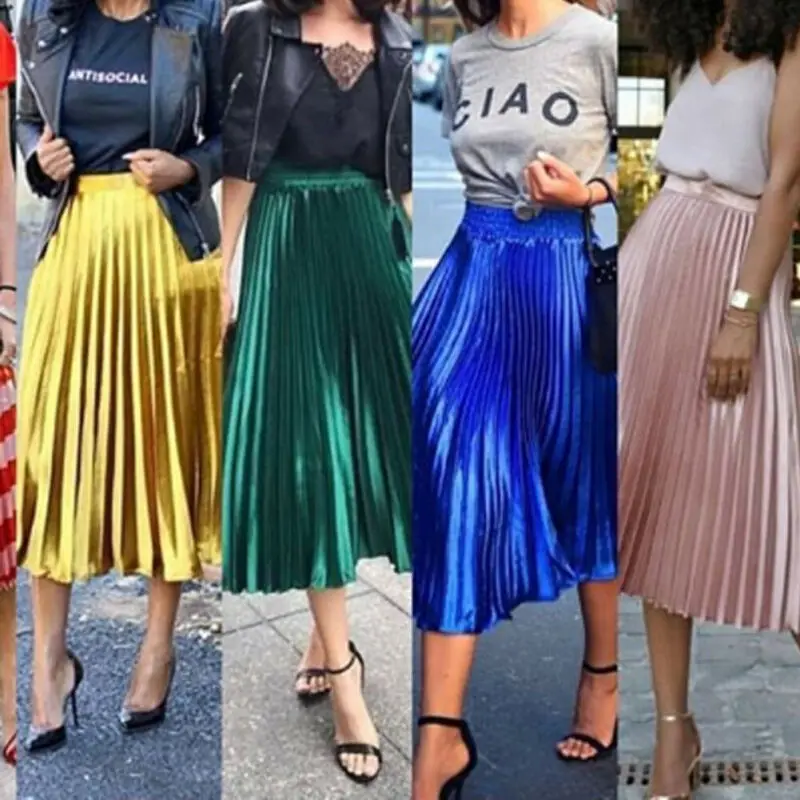 

2019 England Style Women Pleated Skirts A-Line Classic Lady High Waist Mid-Calf Skirts Gown Autumn Fashion Solid Women Skirts