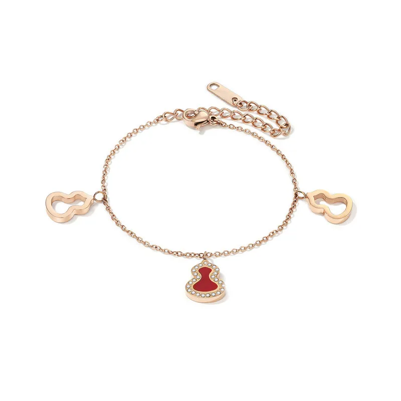 

YSM Jewelry 2020 Jewelry European American Style Stainless Steel Bracelet For Women Rose Gold Red Gourd Pendant Bracelet B224