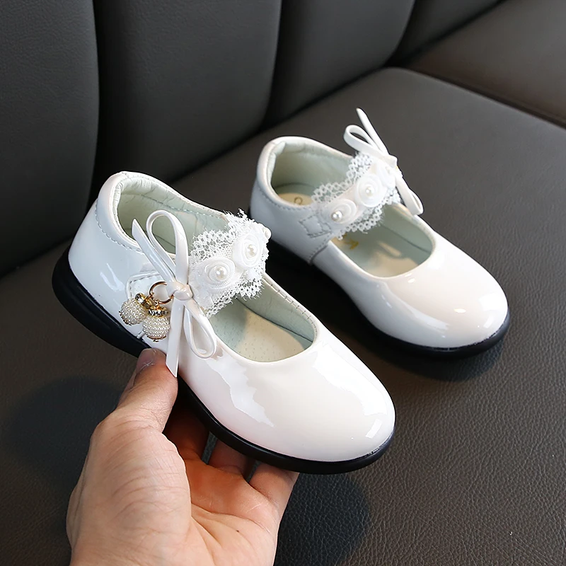 

2019 New Fashion Flower Beads Bow Girl Autumn Shoes 3 Years Big Kids Dress Wedding Party Leather Shoe Child 4 5 6 7 8 9 10 11 12