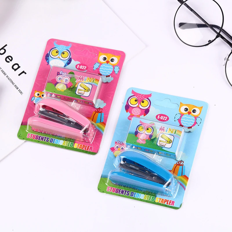 

1 PCS Cute New Mini Owl Stapler Set Cartoon Office School Supplies Staionery Paper Clip Binding Binder Book Sewer