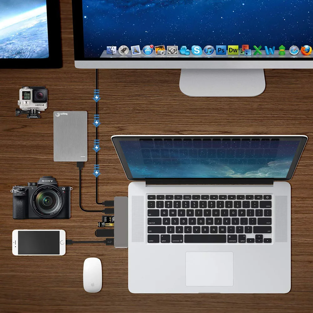 USB хаб 6 в 1 алюминиевый совместимый с MacBook Pro 13 &quot15&quot 2016 2017 Thunderbolt 3|USB-хабы| |