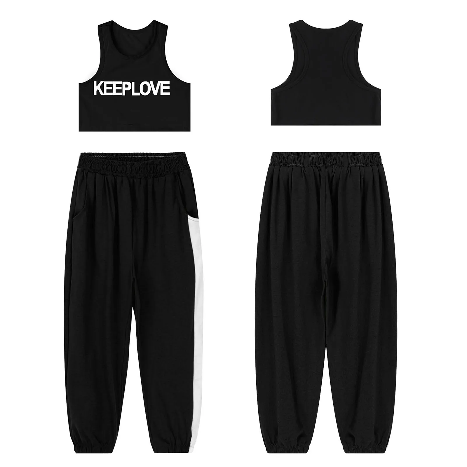 

Summer Kids Girls Sport Jazz Dance Outfit Tracksuits Workout Clothes Sleeveless Letters Print Crop Vest and High Waist Pants Set