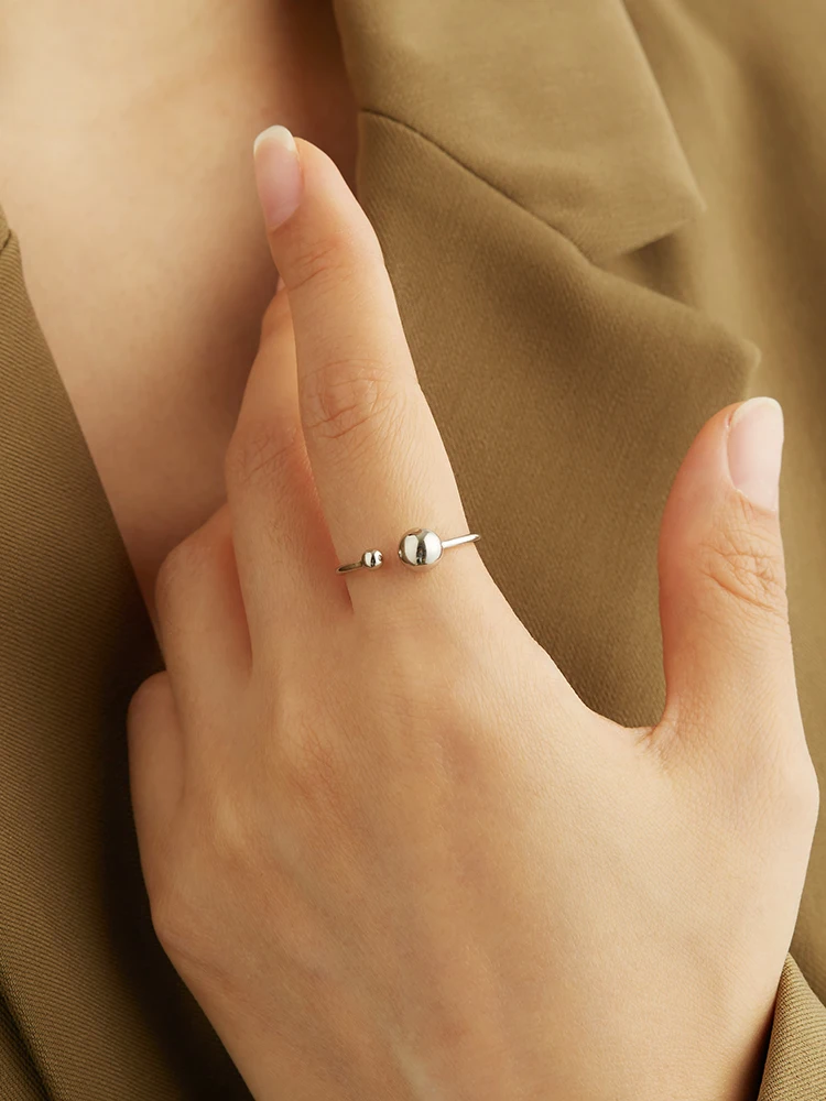 

ZEMIOR 925 Sterling Silver Big And Small Balls Ring Minimalist Open Adjustable Finger Rings For Women Party Female Fine Jewelry