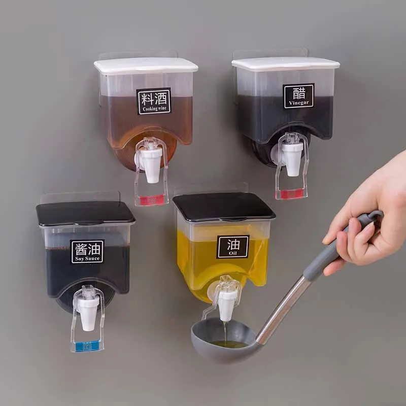 

Kitchen Sauce Oil Vinegar Dispenser Bottle With Faucet Wall Mounted Liquid Seasoning Containers Condiment