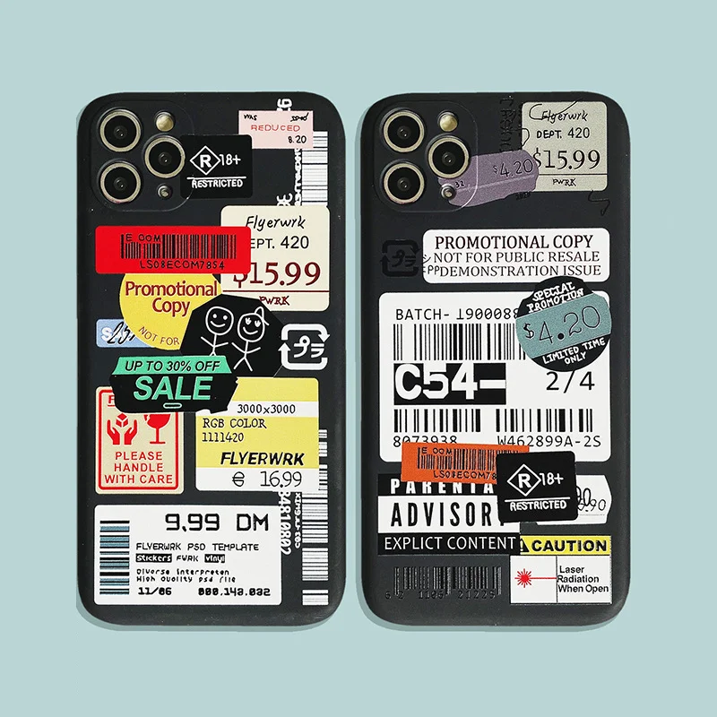2021 Модный чехол с этикеткой для телефона iPhone 12 11 Pro Max 7 8 Plus X XR XS MAX ценником мягкий