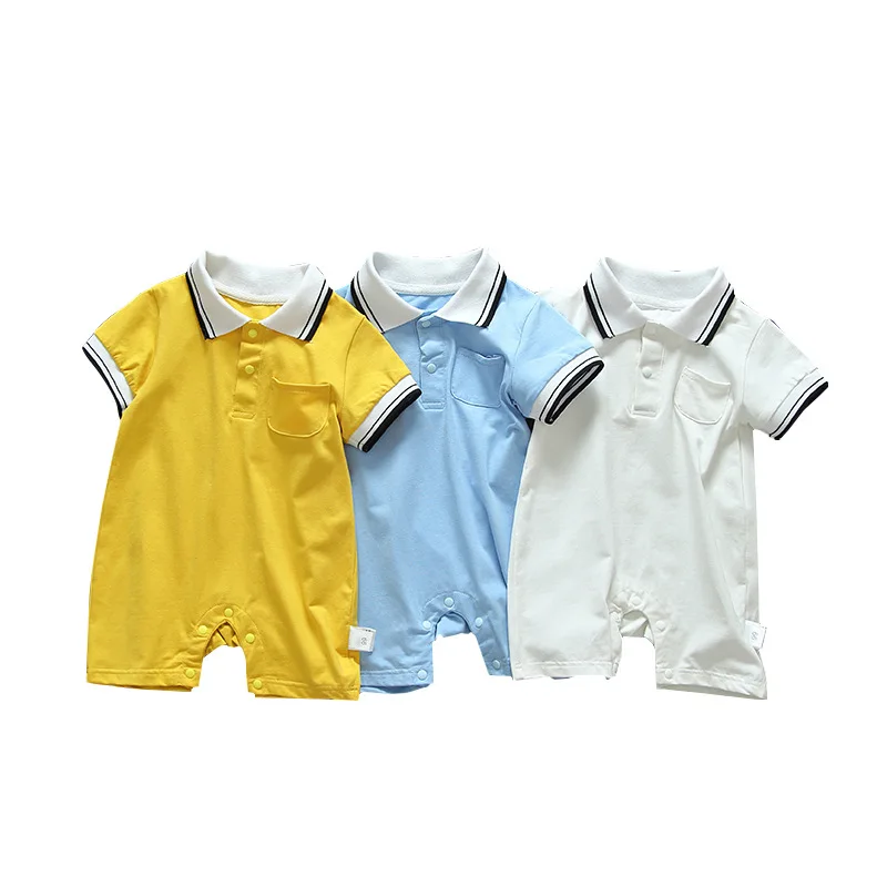 Baby Boys Rompers Turn-down Collar Romper Infant Jumpsuit Summer Short Sleeve Newborn Baby Boys Girls Clothes Toddler Outfit