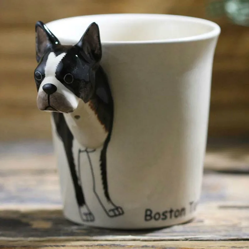 Новинка 2019 креативная черная керамическая чашка Boston Terrier 3D мультяшная ручной