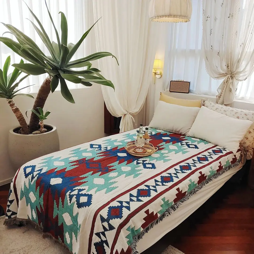

Geometric Throw Rugs Bed Mat Bohemian Knitted Beach Thread Blanket Sofa Towel Bed Plaid Tapestry Bedspread Tablecloth 150x210 CM