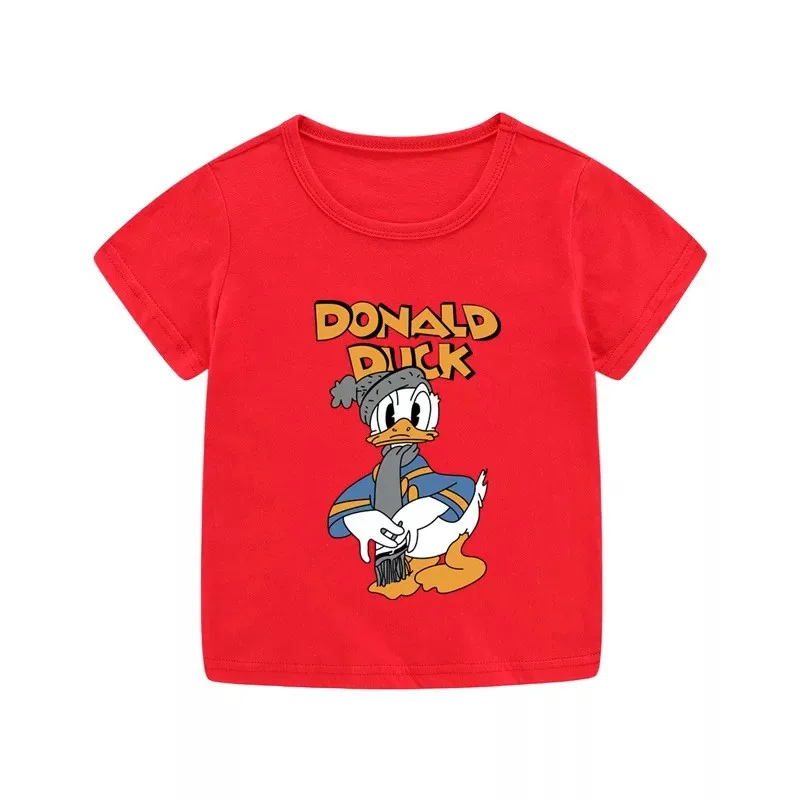 Летняя футболка с мультяшным Дональдом Даком Повседневная принтом для девочек и