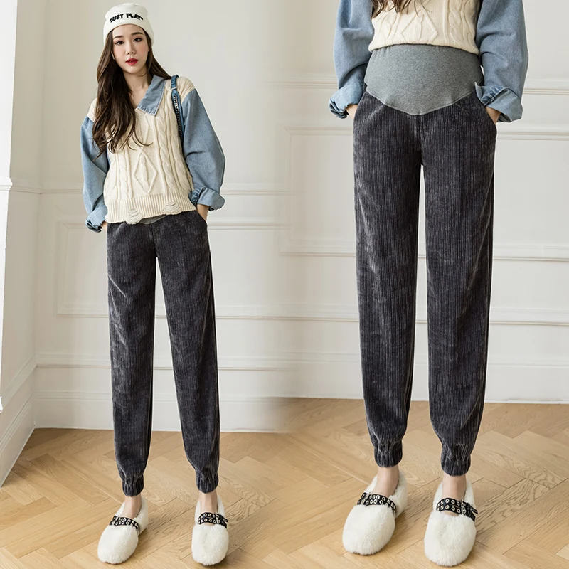 

Autumn winter pregnant women trousers solid color high waist slim hem maternity loose belly pants pregnancy sport trousers loose