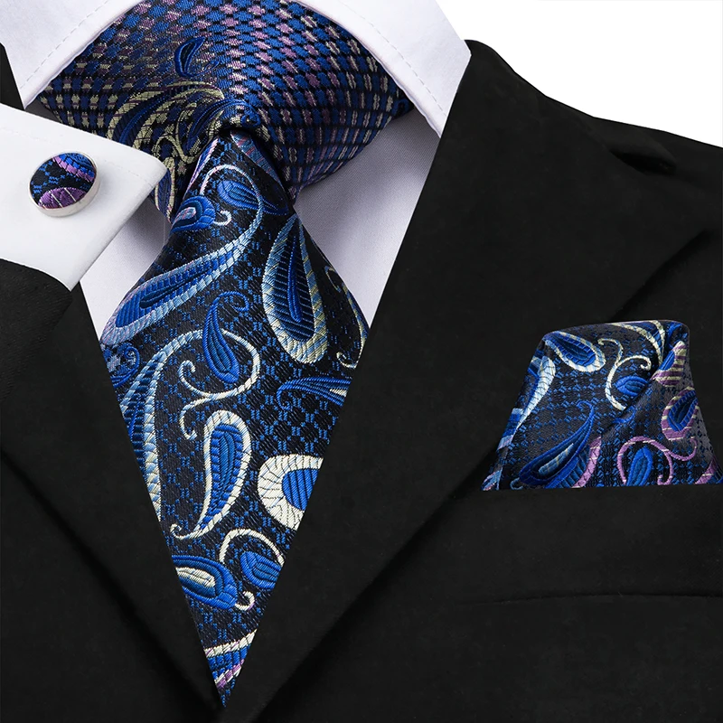 SN-3532 Hi-Tie шелк роскошные мужские галстуки цветочный черный золотистые Галстуки Пейсли галстук карманные Квадратные запонки набор мужской свадебный галстук - Цвет: SN-3532