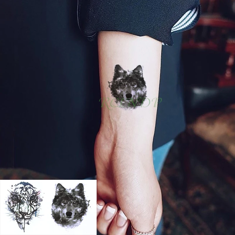 

Водостойкая Временная тату-наклейка, животное, волк, тигр, тату флэш-тату для рук, запястья, ног, рук, шеи, искусственные татуировки для мужчи...