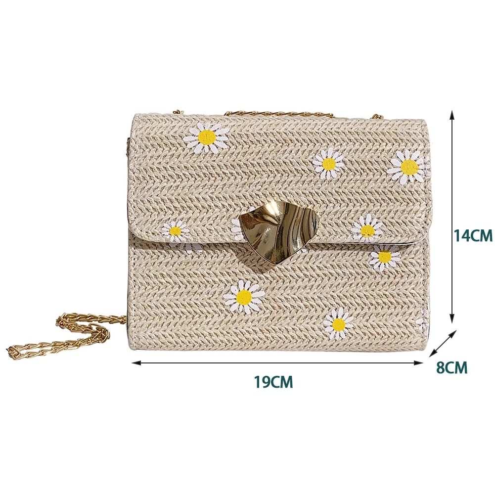

Women PU Woven Stitching Shoulder Bag Stylish Chain Flap Underarm Bags Daisy Flower Pattern Printing Crossbody Bags